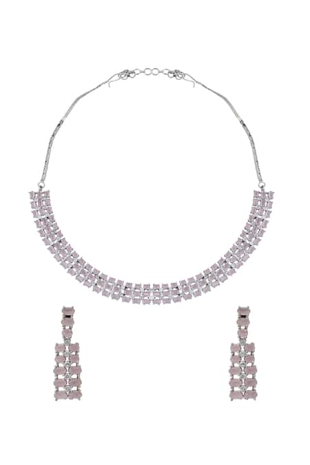 Shop_Nazaakat By Samara Singh_Pink American Diamond Necklace And Earrings Set _at_Aza_Fashions