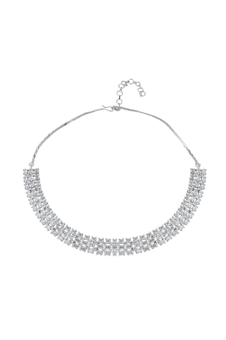 Buy_Nazaakat By Samara Singh_White American Diamond Necklace And Earrings Set _Online_at_Aza_Fashions