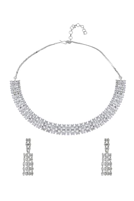 Nazaakat By Samara Singh White American Diamond Necklace & Earrings Set 