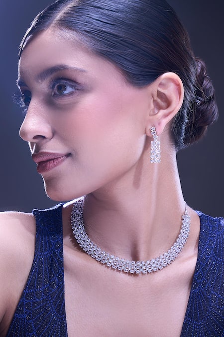 Nazaakat By Samara Singh_White American Diamond Necklace And Earrings Set _at_Aza_Fashions