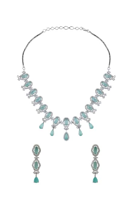 Shop Nazaakat By Samara Singh Aqua American Diamond Jewelry Set at Aza Fashions Shop_Nazaakat By Samara Singh_Aqua American Diamond Jewelry Set _at_Aza_Fashions