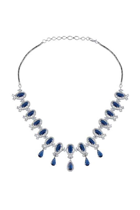 Shop Nazaakat By Samara Singh Blue Brass Necklace And Earring Set Online at Aza Fashions Shop_Nazaakat By Samara Singh_Blue Brass Necklace And Earring Set _Online_at_Aza_Fashions