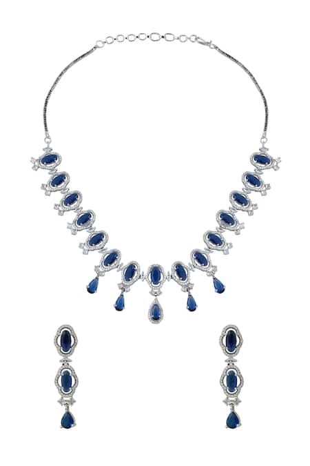Shop Nazaakat By Samara Singh Blue Brass Necklace And Earring Set at Aza Fashions Shop_Nazaakat By Samara Singh_Blue Brass Necklace And Earring Set _at_Aza_Fashions