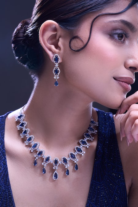 Nazaakat By Samara Singh Blue Brass Necklace And Earring Set at Aza Fashions Nazaakat By Samara Singh_Blue Brass Necklace And Earring Set _at_Aza_Fashions