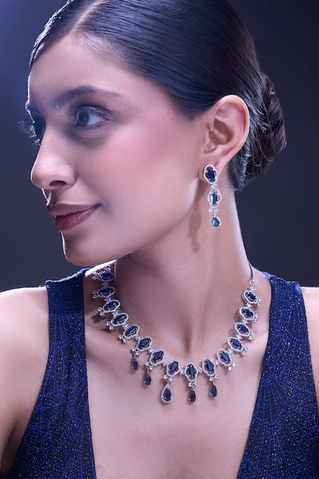 Samyukta Singhania Blue Brass Necklace & Earring Set 