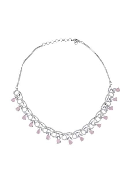 Shop_Nazaakat By Samara Singh_Pink Stones American Diamond Necklace And Earrings Set _Online_at_Aza_Fashions