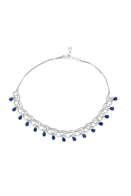 Nazaakat By Samara Singh_Blue American Diamond Necklace And Earring Set _Online_at_Aza_Fashions