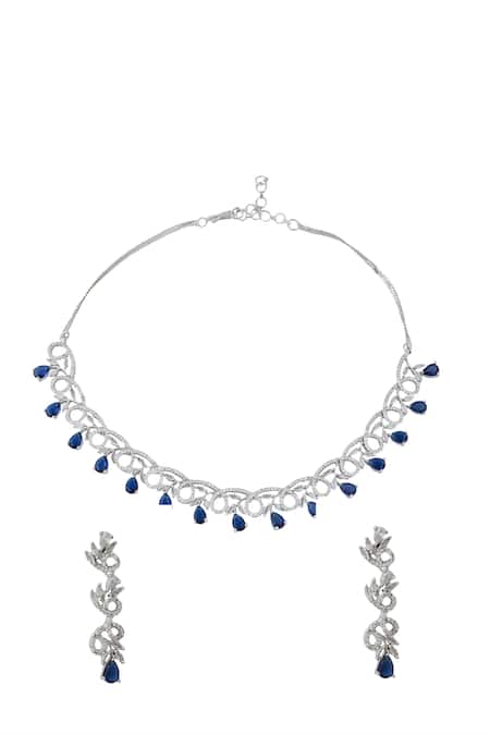 Shop_Nazaakat By Samara Singh_Blue American Diamond Necklace And Earring Set _at_Aza_Fashions