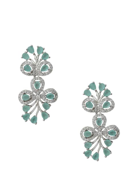 Nazaakat By Samara Singh_Aqua American Diamond Necklace And Earrings _Online_at_Aza_Fashions