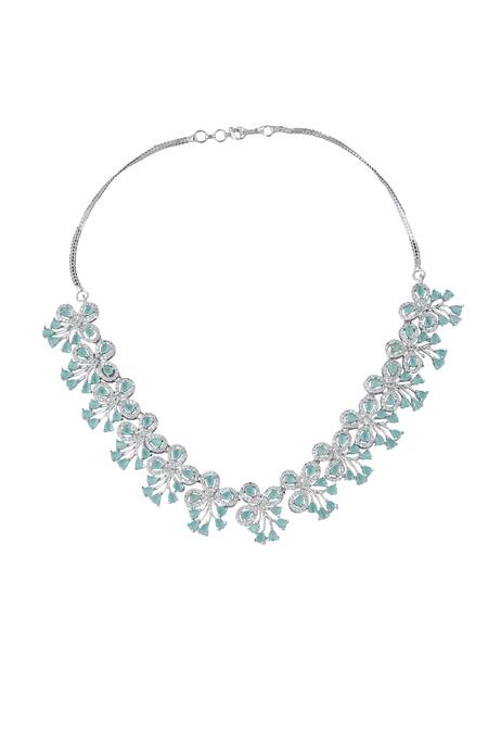 Buy_Nazaakat By Samara Singh_Aqua American Diamond Necklace And Earrings _Online_at_Aza_Fashions