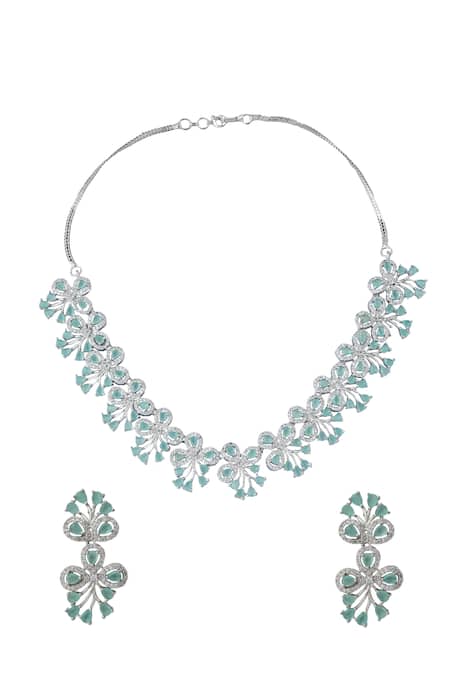 Nazaakat By Samara Singh Aqua American Diamond Necklace & Earrings 