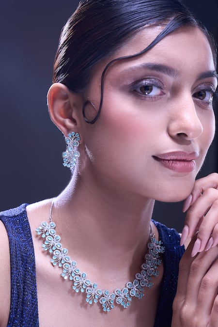 Nazaakat By Samara Singh Aqua American Diamond Necklace & Earrings 