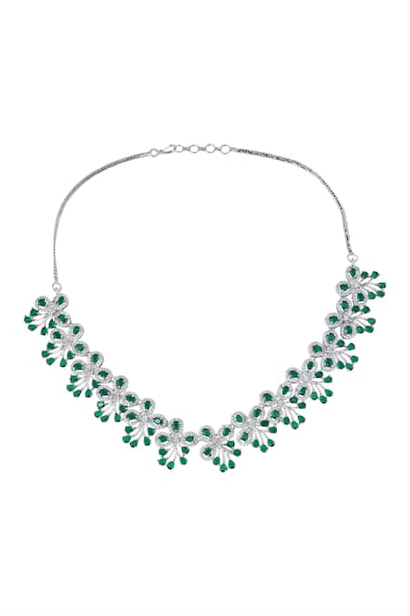 Nazaakat By Samara Singh_Green Brass American Diamond Jewelry Set _Online_at_Aza_Fashions