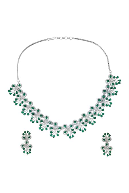 Nazaakat By Samara Singh Green Brass American Diamond Jewelry Set 