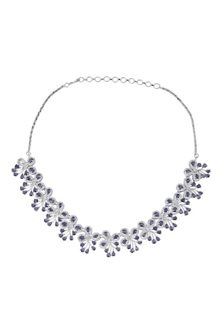 Nazaakat By Samara Singh_Purple Violet American Diamond Necklace And Earrings _Online_at_Aza_Fashions