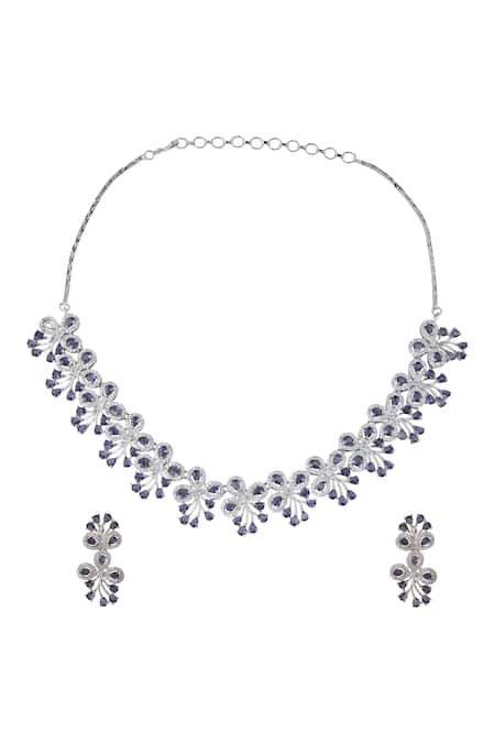 Shop_Nazaakat By Samara Singh_Purple Violet American Diamond Necklace And Earrings _at_Aza_Fashions