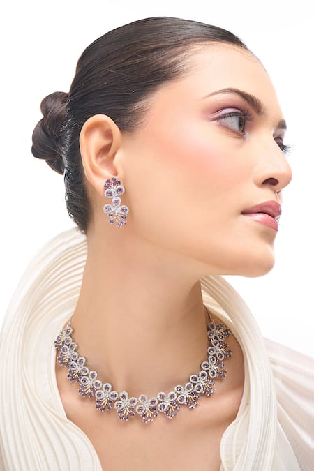 Nazaakat By Samara Singh_Purple Violet American Diamond Necklace And Earrings _at_Aza_Fashions