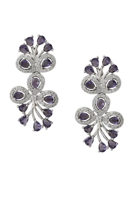 Buy_Nazaakat By Samara Singh_Purple Violet American Diamond Necklace And Earrings 