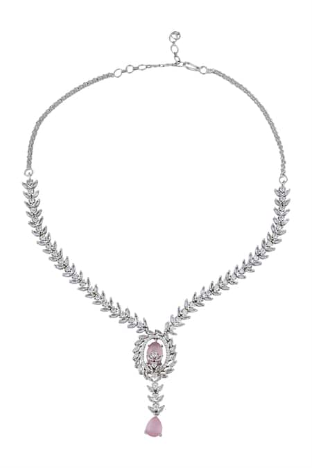 Nazaakat By Samara Singh_Pink American Diamond Necklace And Earring Set _Online_at_Aza_Fashions