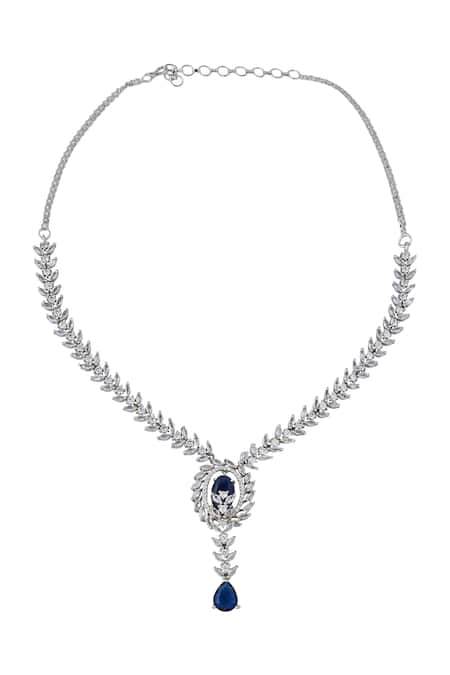 Nazaakat By Samara Singh_Blue American Diamond Jewelry Set _Online_at_Aza_Fashions
