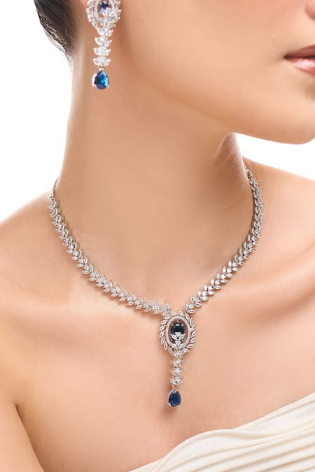 Shop_Nazaakat By Samara Singh_Blue American Diamond Jewelry Set _Online_at_Aza_Fashions
