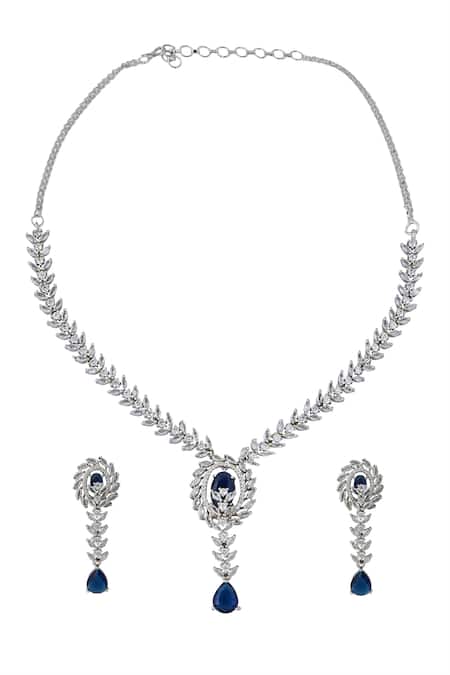 Nazaakat By Samara Singh Blue American Diamond Jewelry Set 