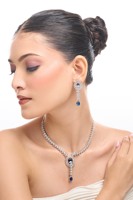 Nazaakat By Samara Singh Blue American Diamond Jewelry Set 
