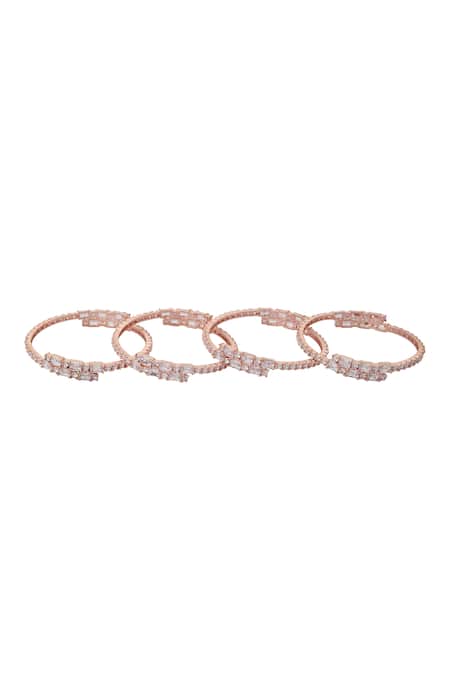 Shop Nazaakat By Samara Singh Rose Gold Imitation Diamonds American Bangles Set at Aza Fashions Shop_Nazaakat By Samara Singh_Rose Gold Imitation Diamonds American Bangles Set _at_Aza_Fashions