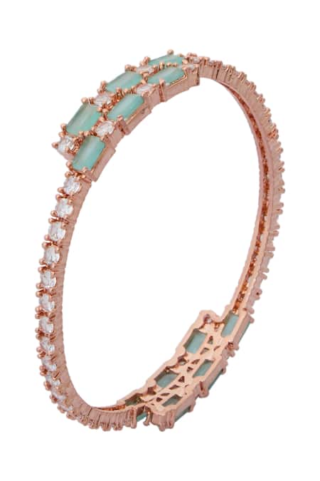 Buy_Nazaakat By Samara Singh_Rose Gold Imitation Diamonds Aqua Bangles Set Of 4 _Online_at_Aza_Fashions
