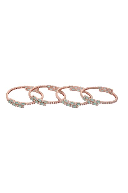 Shop_Nazaakat By Samara Singh_Rose Gold Imitation Diamonds Aqua Bangles Set Of 4 _at_Aza_Fashions