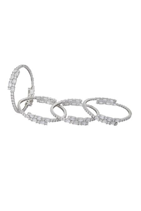 Shop Nazaakat By Samara Singh Silver Plated Imitation Diamonds American Bangle Set at Aza Fashions Shop_Nazaakat By Samara Singh_Silver Plated Imitation Diamonds American Bangle Set _at_Aza_Fashions