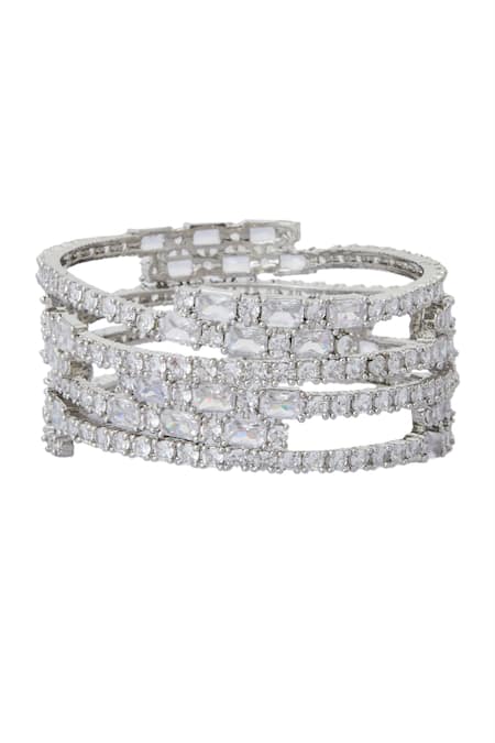 Shop Nazaakat By Samara Singh Silver Plated Imitation Diamonds American Bangle Set Online at Aza Fashions Shop_Nazaakat By Samara Singh_Silver Plated Imitation Diamonds American Bangle Set _Online_at_Aza_Fashions