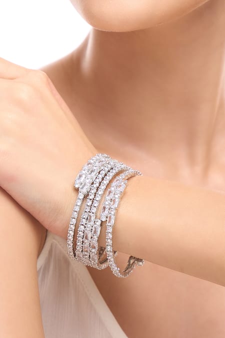 Nazaakat By Samara Singh Silver Plated Imitation Diamonds American Bangle Set at Aza Fashions Nazaakat By Samara Singh_Silver Plated Imitation Diamonds American Bangle Set _at_Aza_Fashions