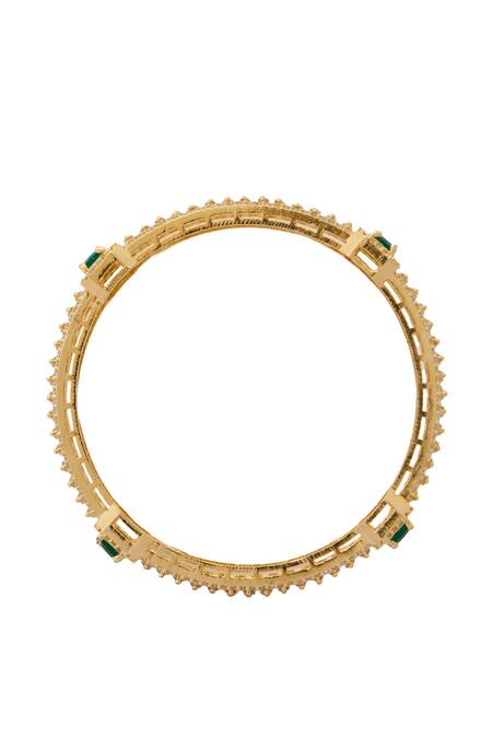 Nazaakat By Samara Singh_Gold Plated Diamonds, Stones And Green American Bangles _Online_at_Aza_Fashions