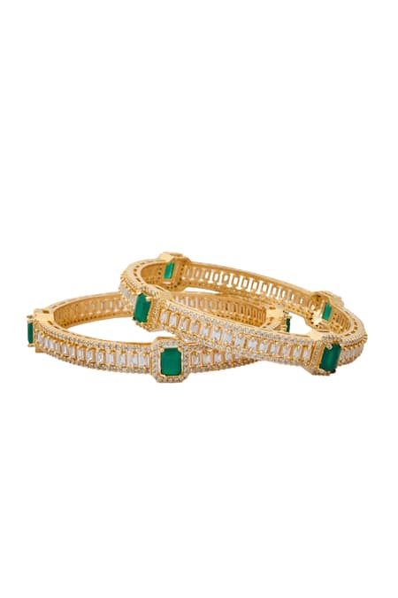 Buy_Nazaakat By Samara Singh_Gold Plated Diamonds, Stones And Green American Bangles _Online_at_Aza_Fashions