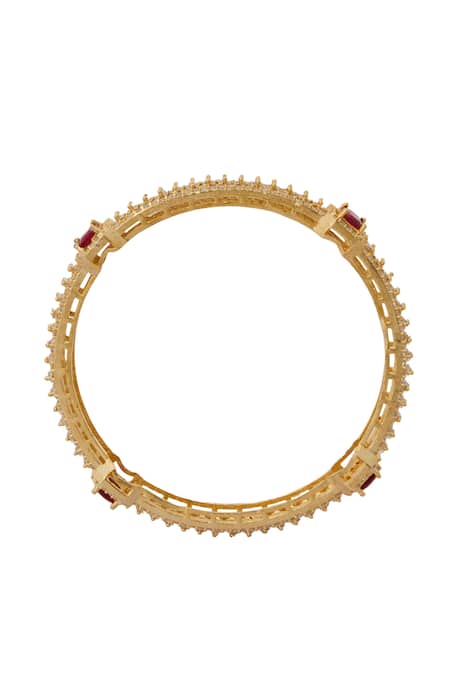 Buy_Nazaakat By Samara Singh_Red Gold And Ruby American Diamond Bangles _Online_at_Aza_Fashions