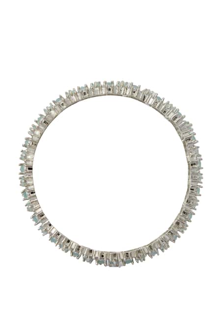 Nazaakat By Samara Singh_Silver Plated Aqua American Diamond Bangles _Online_at_Aza_Fashions