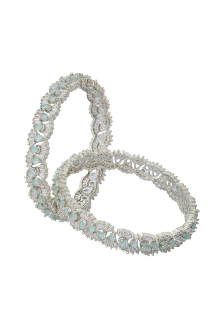 Nazaakat By Samara Singh Silver Aqua American Diamond Bangles 