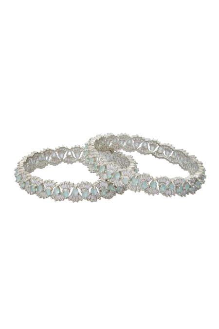 Buy_Nazaakat By Samara Singh_Silver Plated Aqua American Diamond Bangles _Online_at_Aza_Fashions