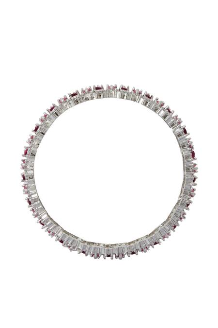Nazaakat By Samara Singh_Silver Plated And Pink American Diamond Bangles _Online_at_Aza_Fashions