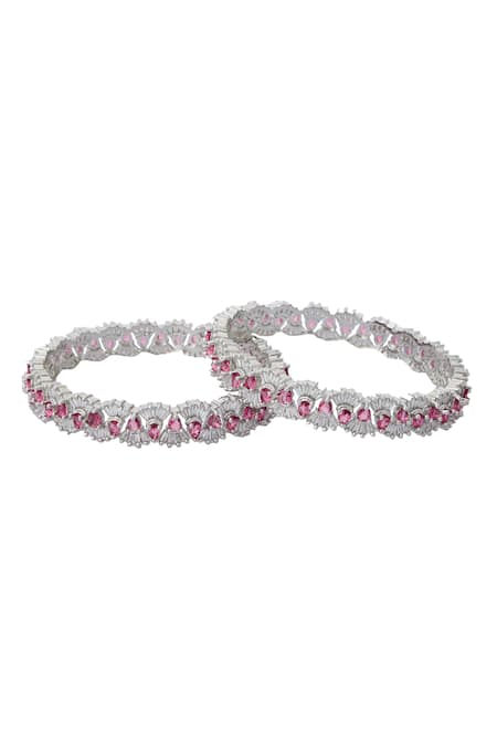 Buy_Nazaakat By Samara Singh_Silver Plated And Pink American Diamond Bangles _Online_at_Aza_Fashions