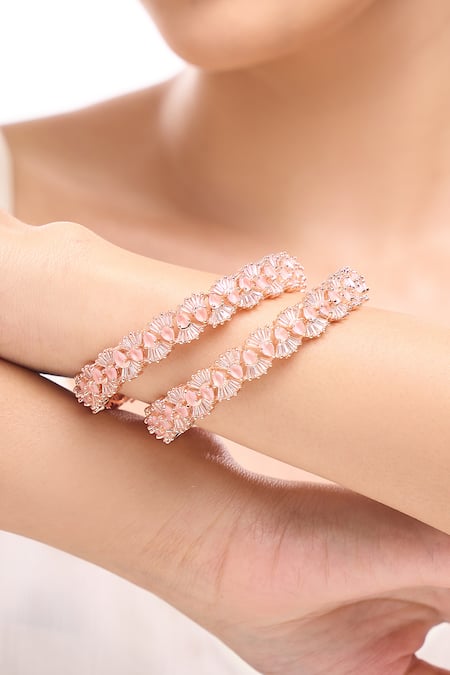 Nazaakat By Samara Singh_Rose Gold American Diamond Bangles _at_Aza_Fashions
