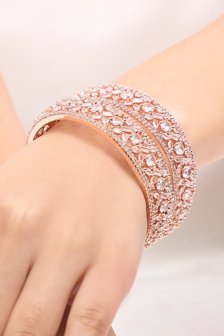 Nazaakat By Samara Singh_Rose Gold Imitation Diamonds American Bangles Set _Online_at_Aza_Fashions