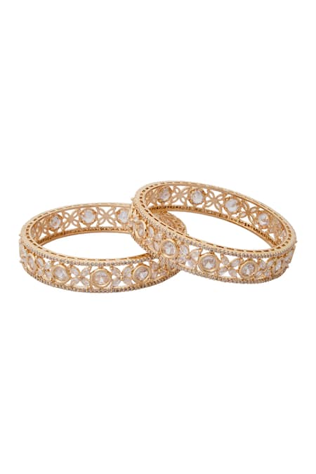Buy_Nazaakat By Samara Singh_Gold Plated Imitation Diamonds And White American Bangles Set _Online_at_Aza_Fashions