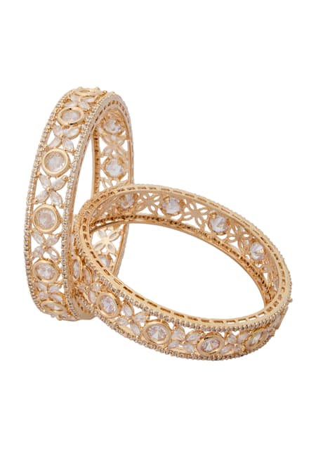 Nazaakat By Samara Singh Gold & White American Diamond Bangles Set 