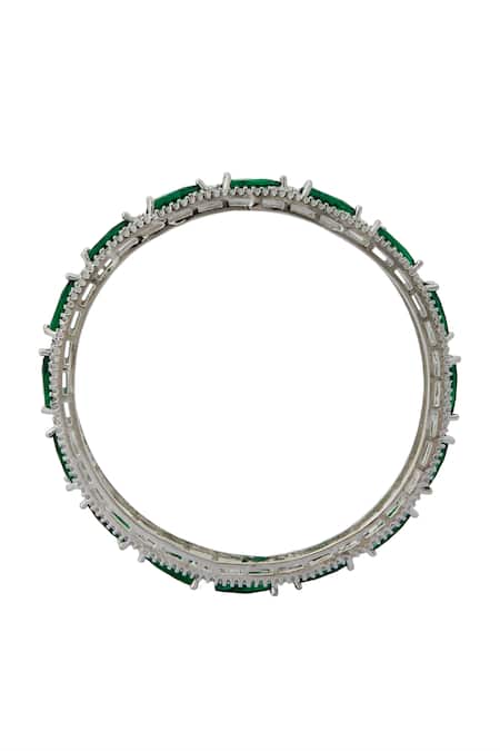 Nazaakat By Samara Singh_Silver Plated Imitation Diamonds And Green American Bangles _Online_at_Aza_Fashions