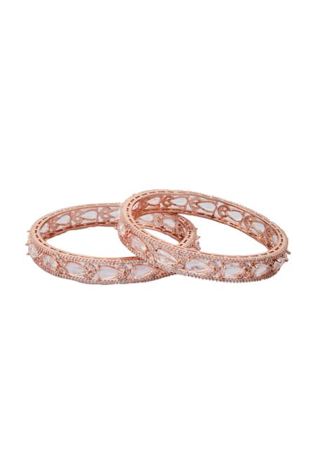 Buy_Nazaakat By Samara Singh_Rose Gold Imitation Diamonds American Bangle Set _Online_at_Aza_Fashions