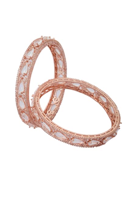 Nazaakat By Samara Singh Rose Gold American Diamond Bangle Set 