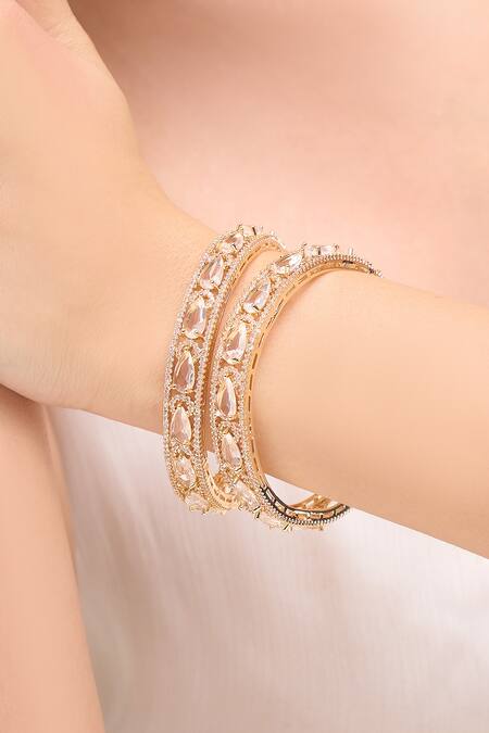 Nazaakat By Samara Singh_Gold Plated And White American Diamond Bangles _at_Aza_Fashions