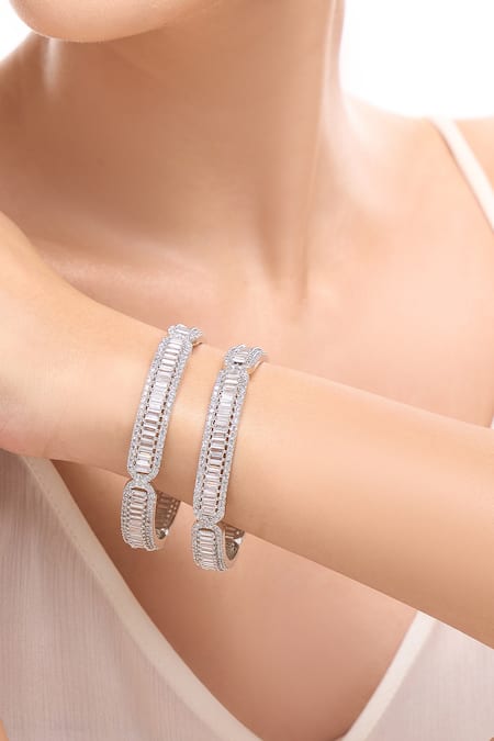 Buy_Nazaakat By Samara Singh_Silver Plated Imitation Diamonds American Bangles Set _Online_at_Aza_Fashions